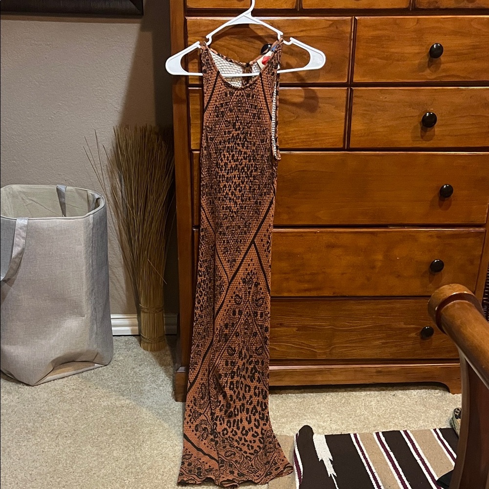 Anthropologie Brown Animal Print Maxi Dress